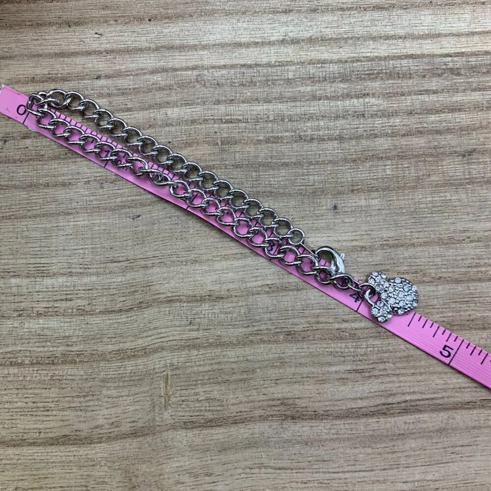 Disney Silver Tone Charm Belle Princess Rhinestone Chain Bracelet